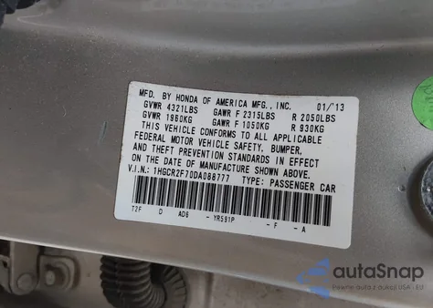 2013 Honda Accord Ex z USA, uszkodzony, nr VIN 1HGCR2F70DA088777